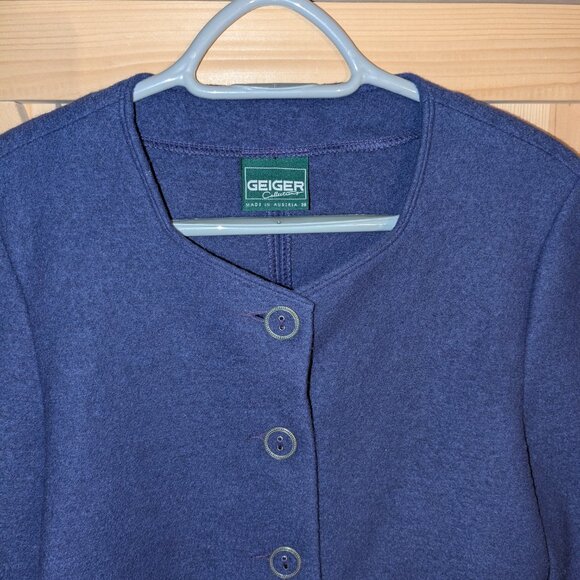 Geiger Boiled Wool Purple Cardigan Sweater Jacket Button Womens Size 38 Med / Lg - Picture 2 of 12